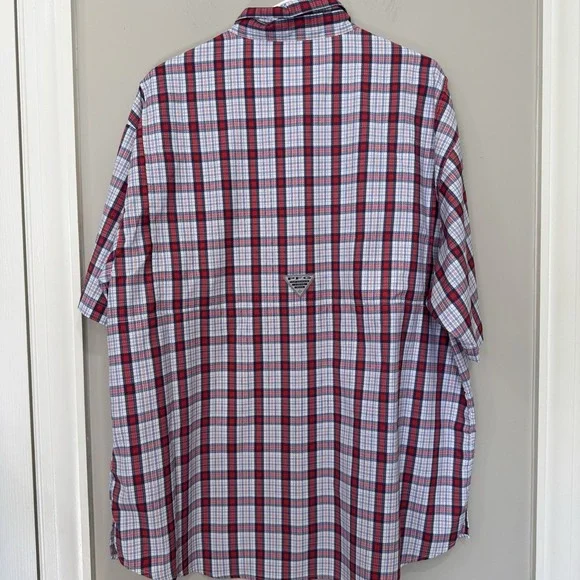 Columbia PFG Omni-shade Shirt Red Short Sleeve Button Up Vented Men's Size XL - Picture 4 of 8